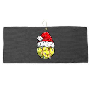 Softball Christmas Santa Hat Funny Softball Xmas Holiday Large Microfiber Waffle Golf Towel