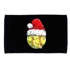 Softball Christmas Santa Hat Funny Softball Xmas Holiday Microfiber Hand Towel