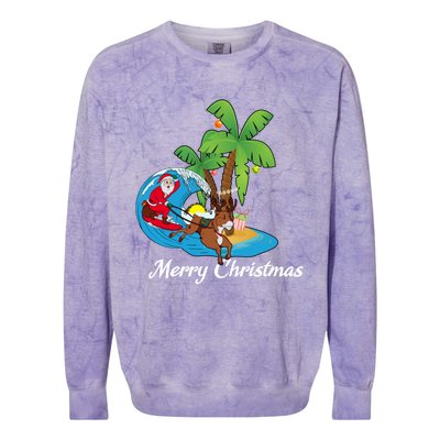 Surfing Christmas Santa Claus Comes To The City Cute Gift Colorblast Crewneck Sweatshirt