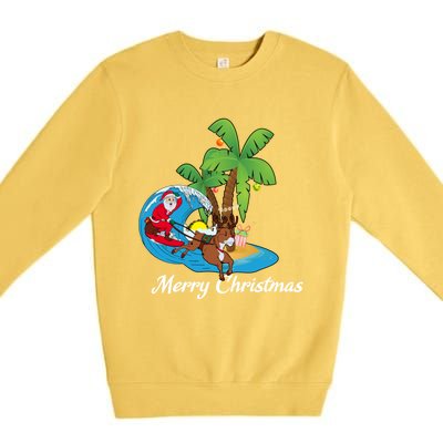 Surfing Christmas Santa Claus Comes To The City Cute Gift Premium Crewneck Sweatshirt