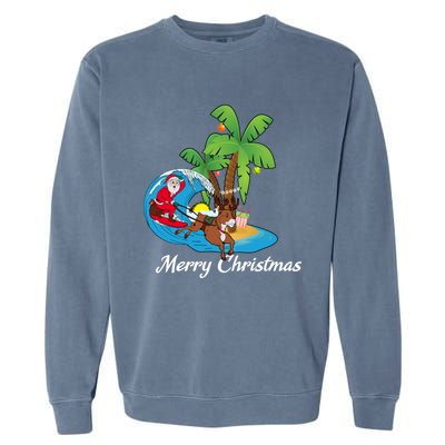 Surfing Christmas Santa Claus Comes To The City Cute Gift Garment-Dyed Sweatshirt