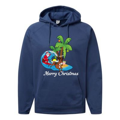 Surfing Christmas Santa Claus Comes To The City Cute Gift Performance Fleece Hoodie