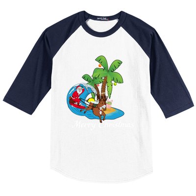 Surfing Christmas Santa Claus Comes To The City Cute Gift Baseball Sleeve Shirt