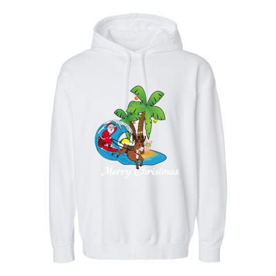 Surfing Christmas Santa Claus Comes To The City Cute Gift Garment-Dyed Fleece Hoodie