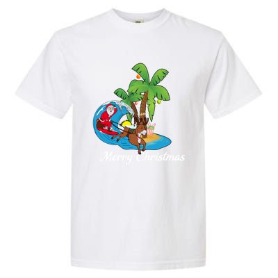 Surfing Christmas Santa Claus Comes To The City Cute Gift Garment-Dyed Heavyweight T-Shirt