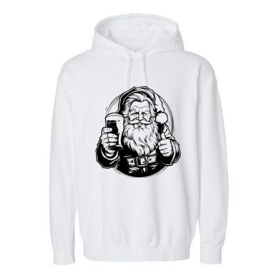 Santa Claus Smiling And Holding A Beer Glass Garment-Dyed Fleece Hoodie