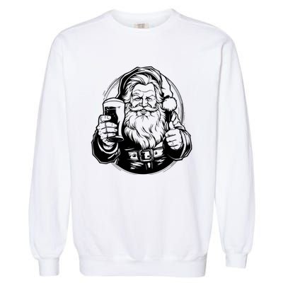 Santa Claus Smiling And Holding A Beer Glass Garment-Dyed Sweatshirt