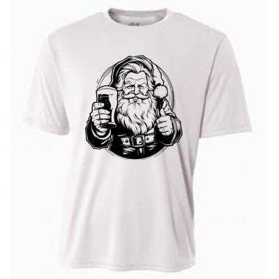 Santa Claus Smiling And Holding A Beer Glass Cooling Performance Crew T-Shirt