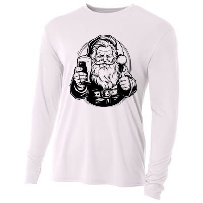 Santa Claus Smiling And Holding A Beer Glass Cooling Performance Long Sleeve Crew