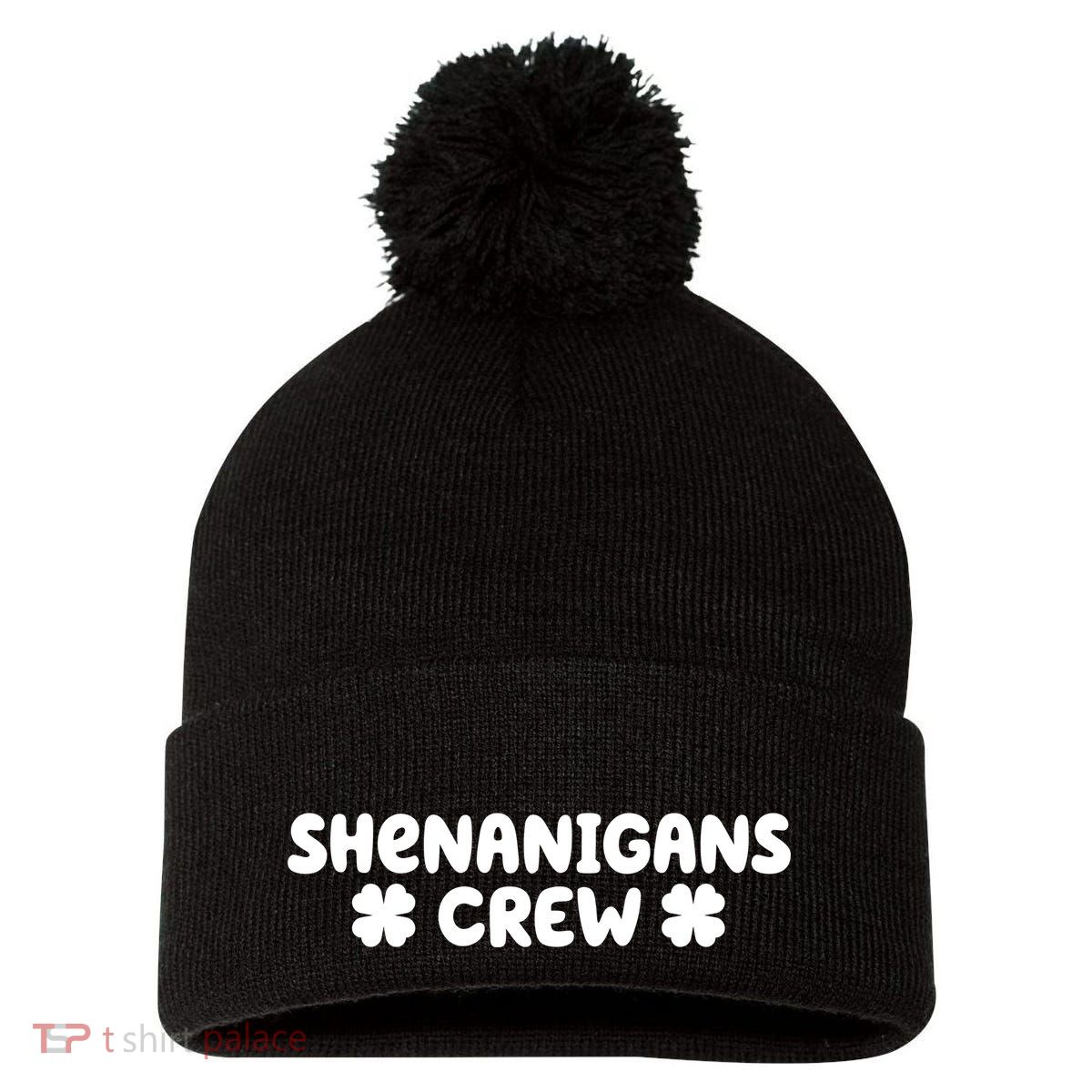 Shenanigans Crew St Patricks Day Pom Pom 12in Knit Beanie