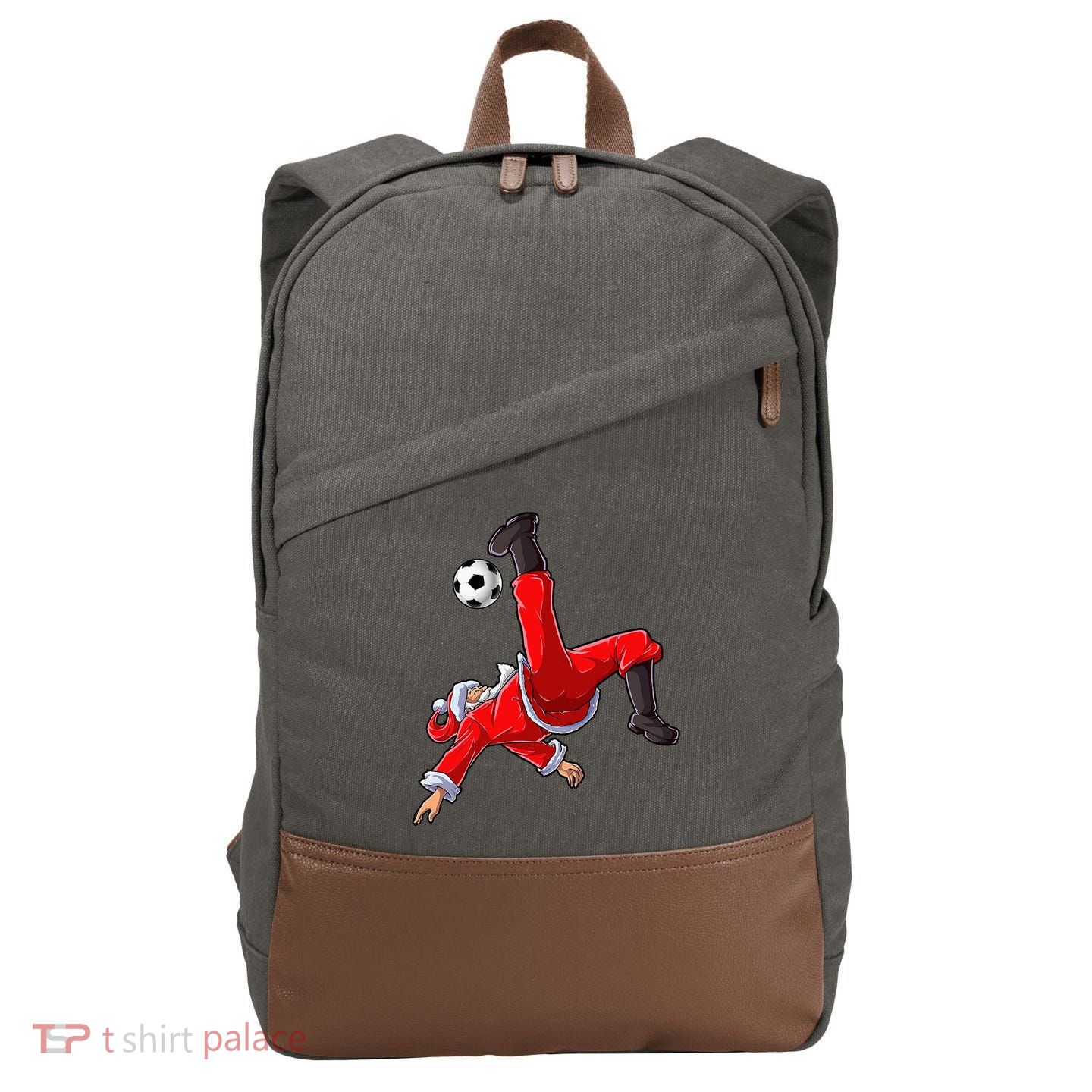 Soccer Christmas Santa Bicycle Kick Xmas Ball Sport Cotton Canvas Backpack