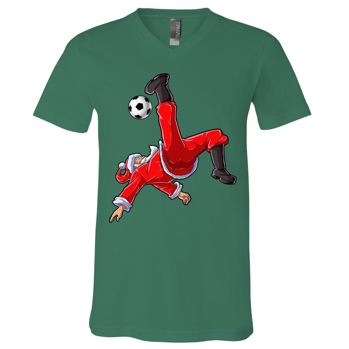 Soccer Christmas Santa Bicycle Kick Xmas Ball Sport V-Neck T-Shirt