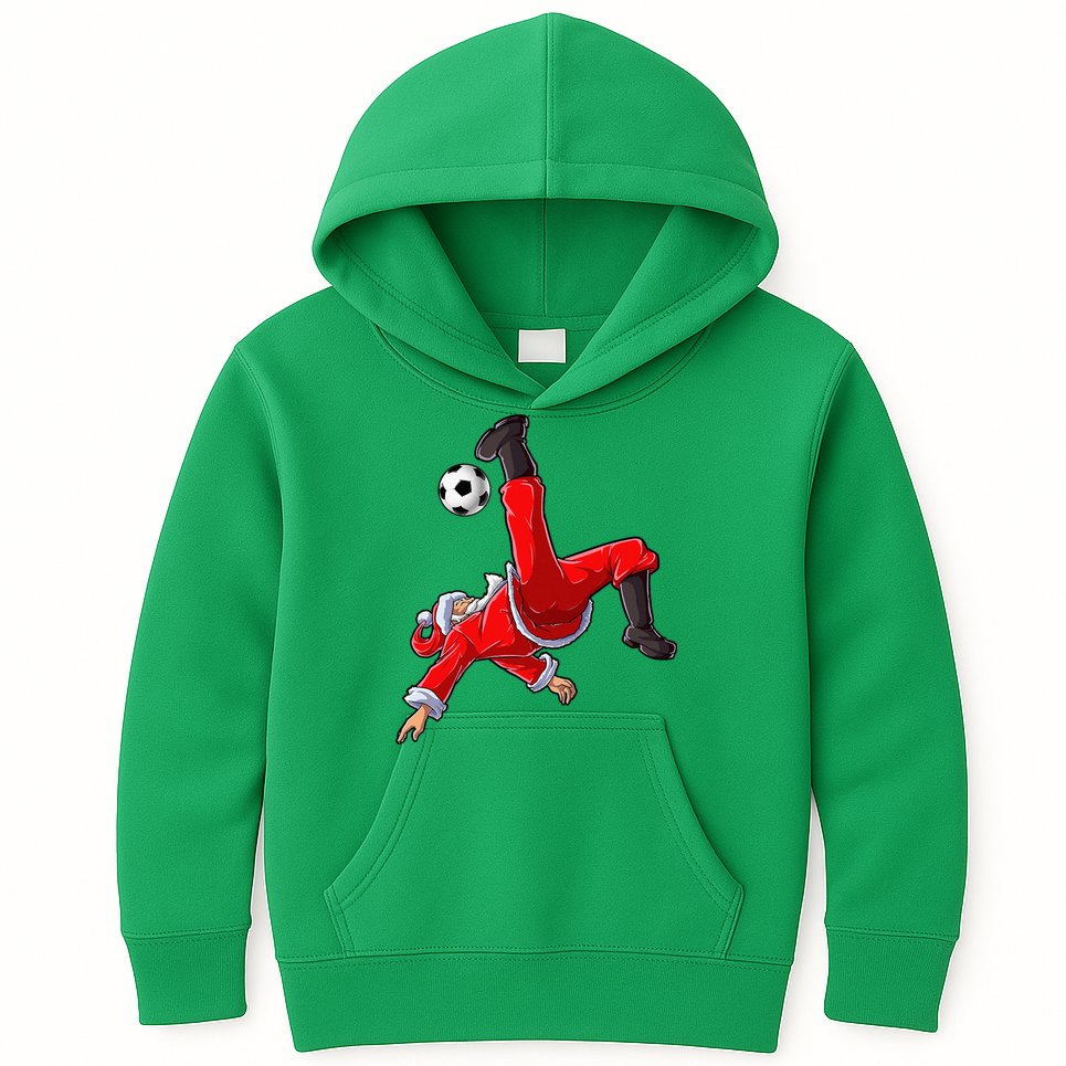 Soccer Christmas Santa Bicycle Kick Xmas Ball Sport Kids Hoodie