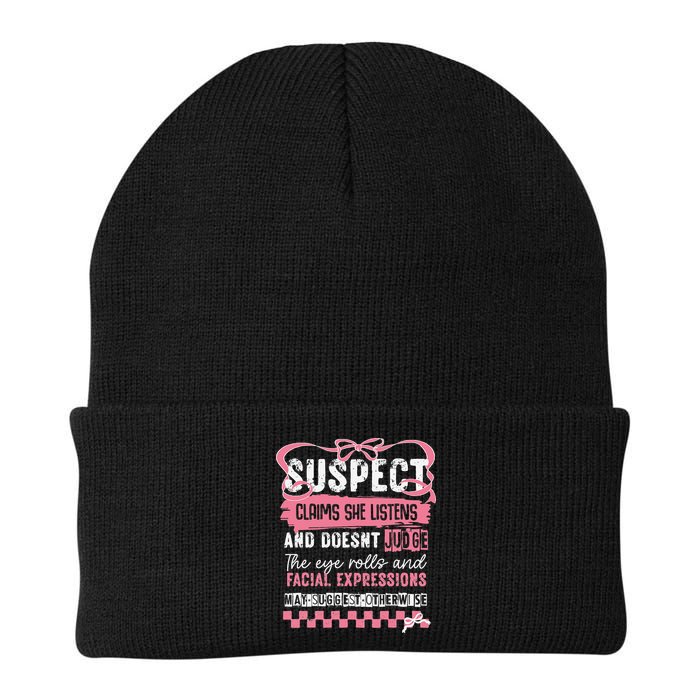 Suspect Claims She Listens And Doesnt Judge Coquette Bow Knit Cap Winter Beanie