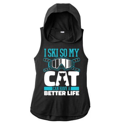 Skiing Cat Ski Gift Winter Sports Skier Gift Ladies PosiCharge Tri-Blend Wicking Draft Hoodie Tank