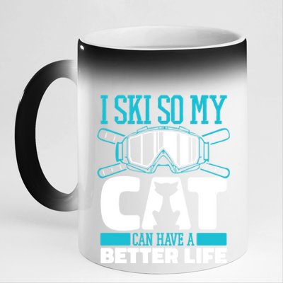 Skiing Cat Ski Gift Winter Sports Skier Gift 11oz Black Color Changing Mug