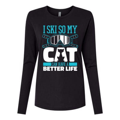 Skiing Cat Ski Gift Winter Sports Skier Gift Womens Cotton Relaxed Long Sleeve T-Shirt