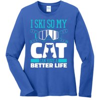 Skiing Cat Ski Gift Winter Sports Skier Gift Ladies Long Sleeve Shirt