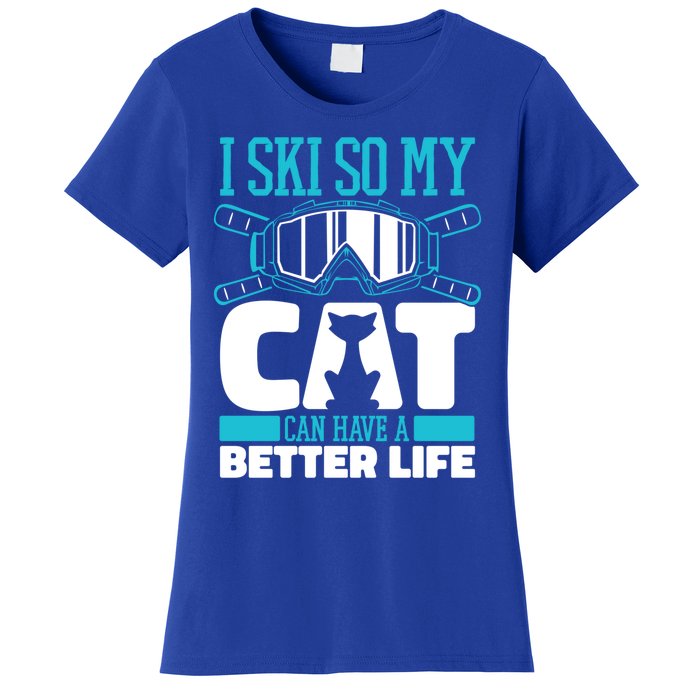 Skiing Cat Ski Gift Winter Sports Skier Gift Women's T-Shirt