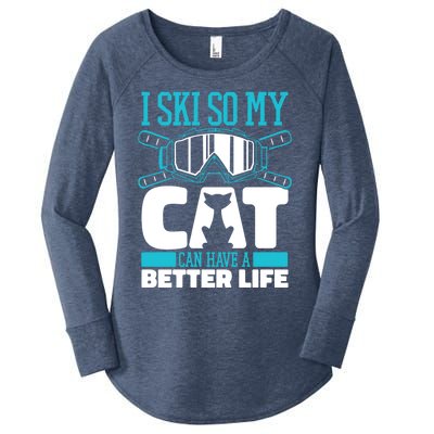 Skiing Cat Ski Gift Winter Sports Skier Gift Women's Perfect Tri Tunic Long Sleeve Shirt