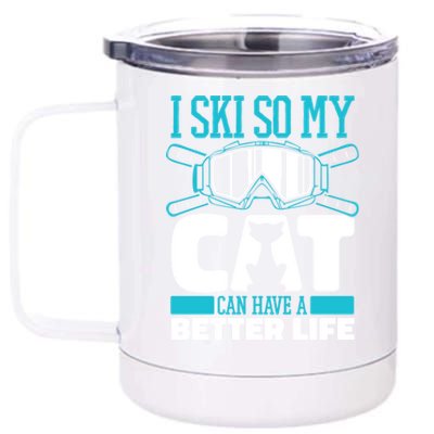 Skiing Cat Ski Gift Winter Sports Skier Gift 12 oz Stainless Steel Tumbler Cup