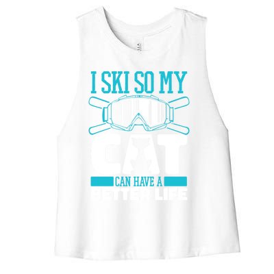 Skiing Cat Ski Gift Winter Sports Skier Gift Women's Racerback Cropped Tank