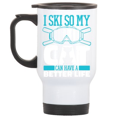 Skiing Cat Ski Gift Winter Sports Skier Gift Stainless Steel Travel Mug