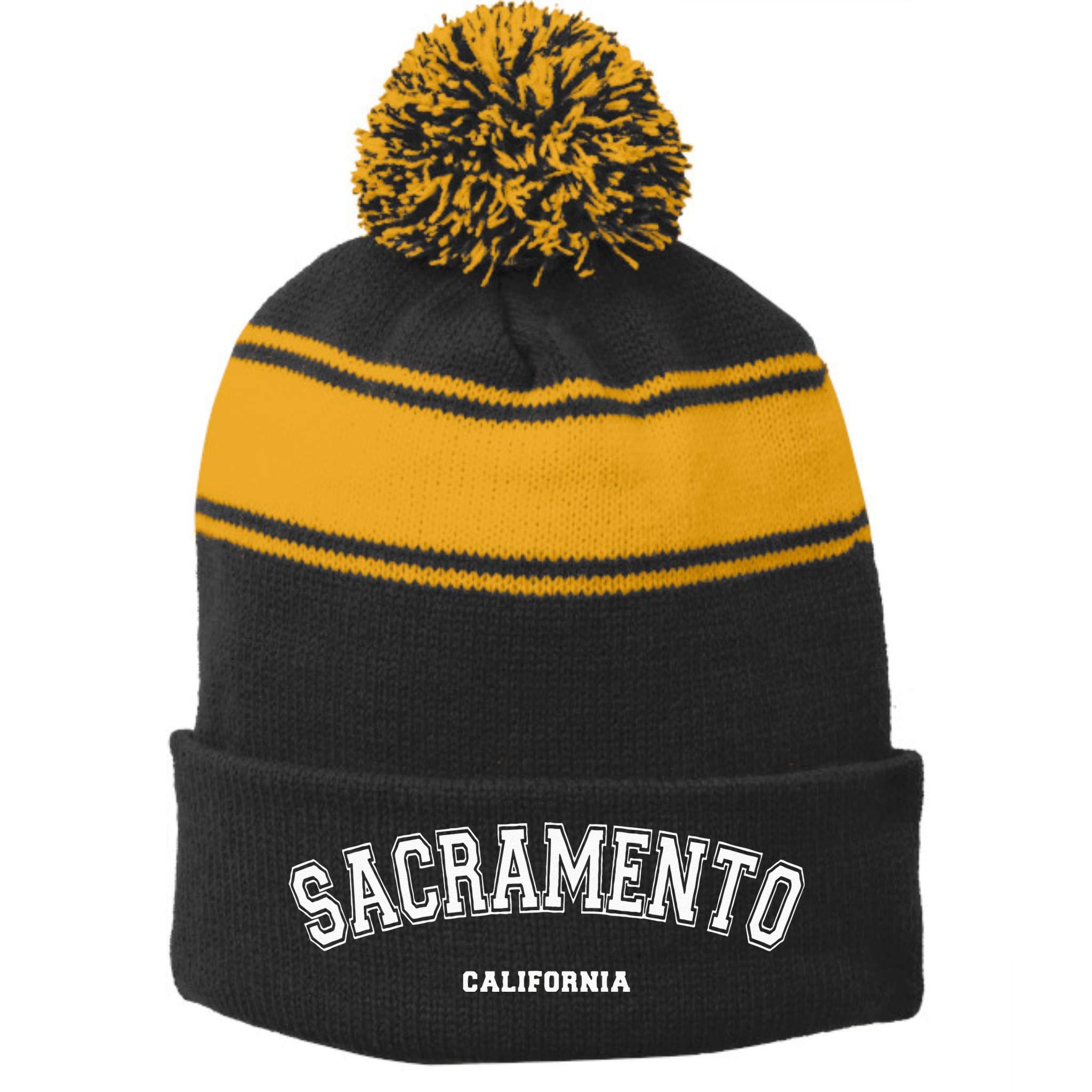 Sacramento California Stripe Pom Pom Beanie