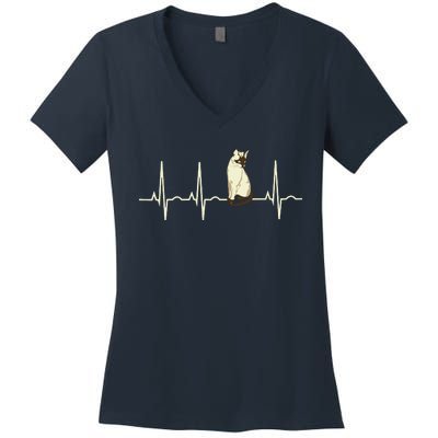 Siamese Cat Siamese Cat Heartbeat Women's V-Neck T-Shirt