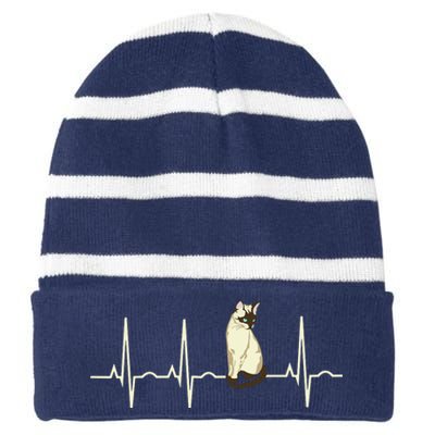 Siamese Cat Striped Beanie with Solid Band