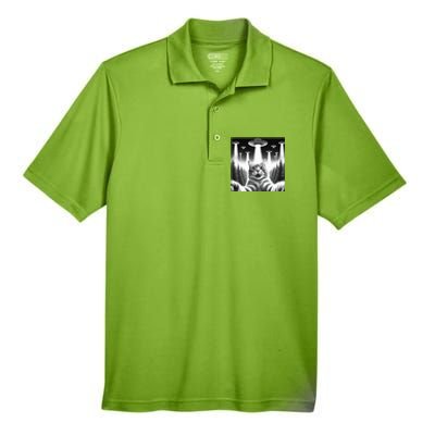 Scared Cat Selfie with UFOs Men's Origin Performance Piqué Polo