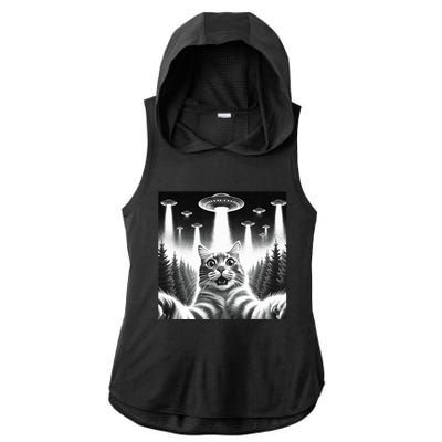 Scared Cat Selfie with UFOs Ladies PosiCharge Tri-Blend Wicking Draft Hoodie Tank