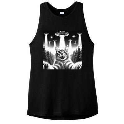 Scared Cat Selfie with UFOs Ladies PosiCharge Tri-Blend Wicking Tank