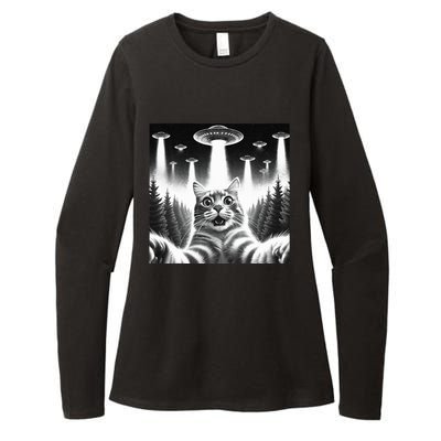 Scared Cat Selfie with UFOs Womens CVC Long Sleeve Shirt