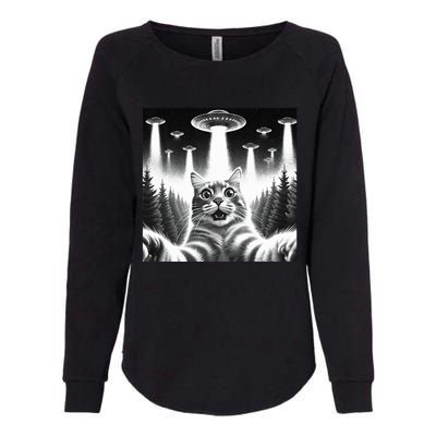 Scared Cat Selfie with UFOs Womens California Wash Sweatshirt