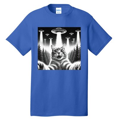 Scared Cat Selfie with UFOs Tall T-Shirt