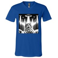 Scared Cat Selfie with UFOs V-Neck T-Shirt