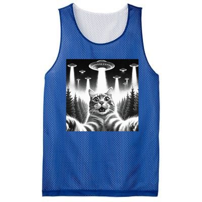 Scared Cat Selfie with UFOs Mesh Reversible Basketball Jersey Tank