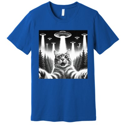 Scared Cat Selfie with UFOs Premium T-Shirt