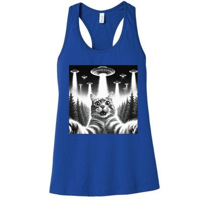 Scared Cat Selfie with UFOs Women's Racerback Tank