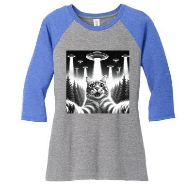 Scared Cat Selfie with UFOs Women's Tri-Blend 3/4-Sleeve Raglan Shirt