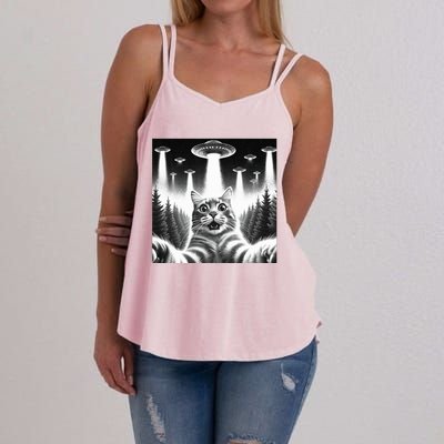 Scared Cat Selfie with UFOs Women's Strappy Tank