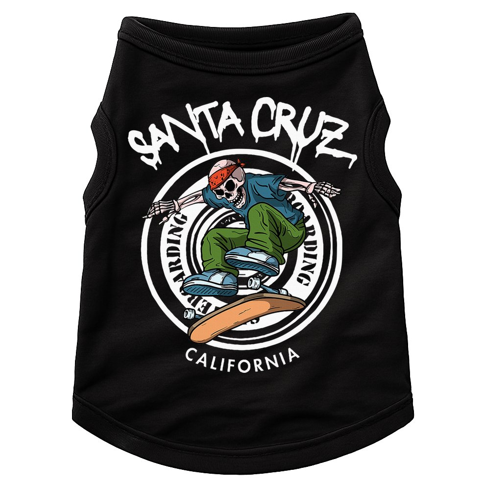 Santa Cruz Skater Laid Back California Skeleton Skateboarder Doggie Tank