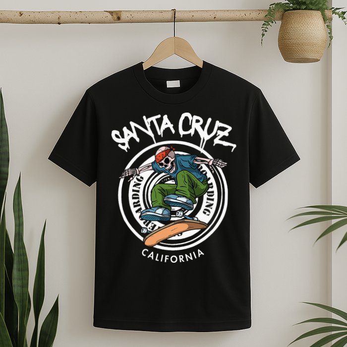 Santa Cruz Skater Laid Back California Skeleton Skateboarder T-Shirt