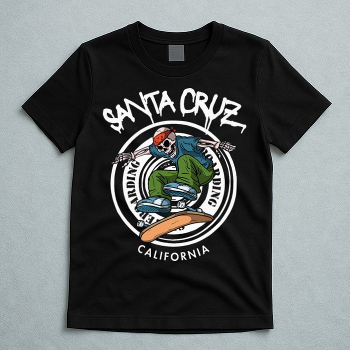 Santa Cruz Skater Laid Back California Skeleton Skateboarder T-Shirt