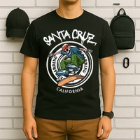 Santa Cruz Skater Laid Back California Skeleton Skateboarder T-Shirt
