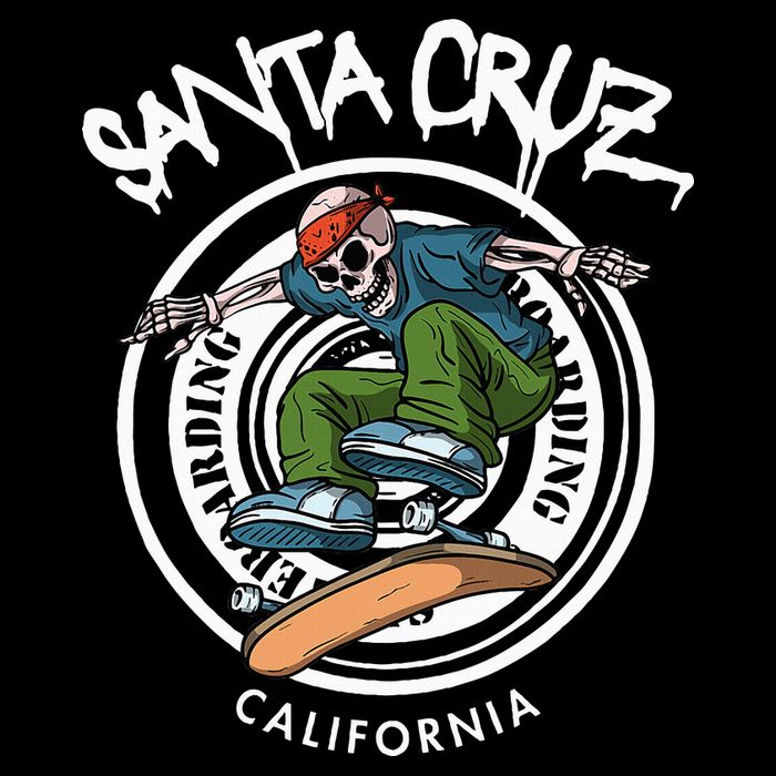 Santa Cruz Skater Laid Back California Skeleton Skateboarder T-Shirt