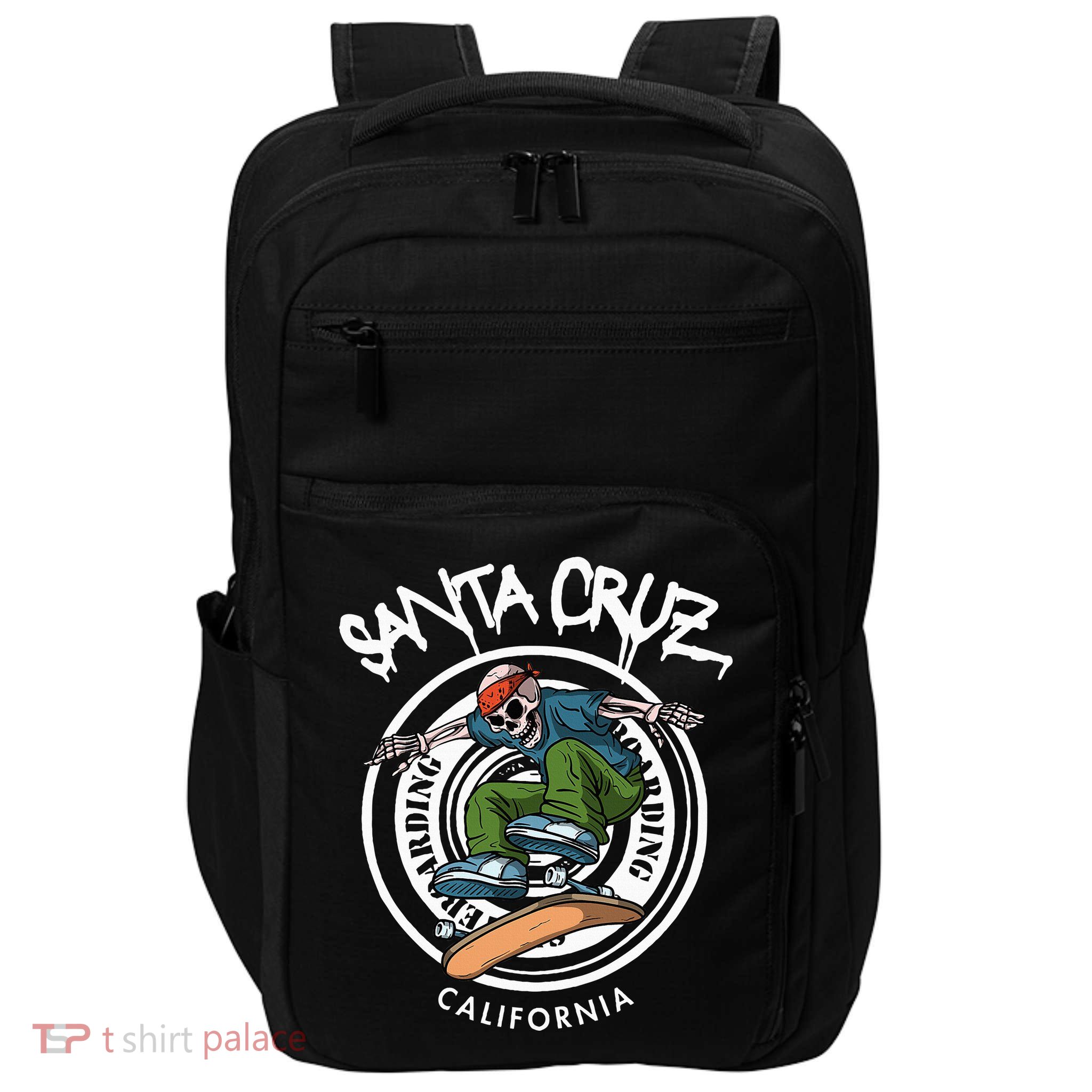 Santa Cruz Skater Laid Back California Skeleton Skateboarder Impact Tech Backpack