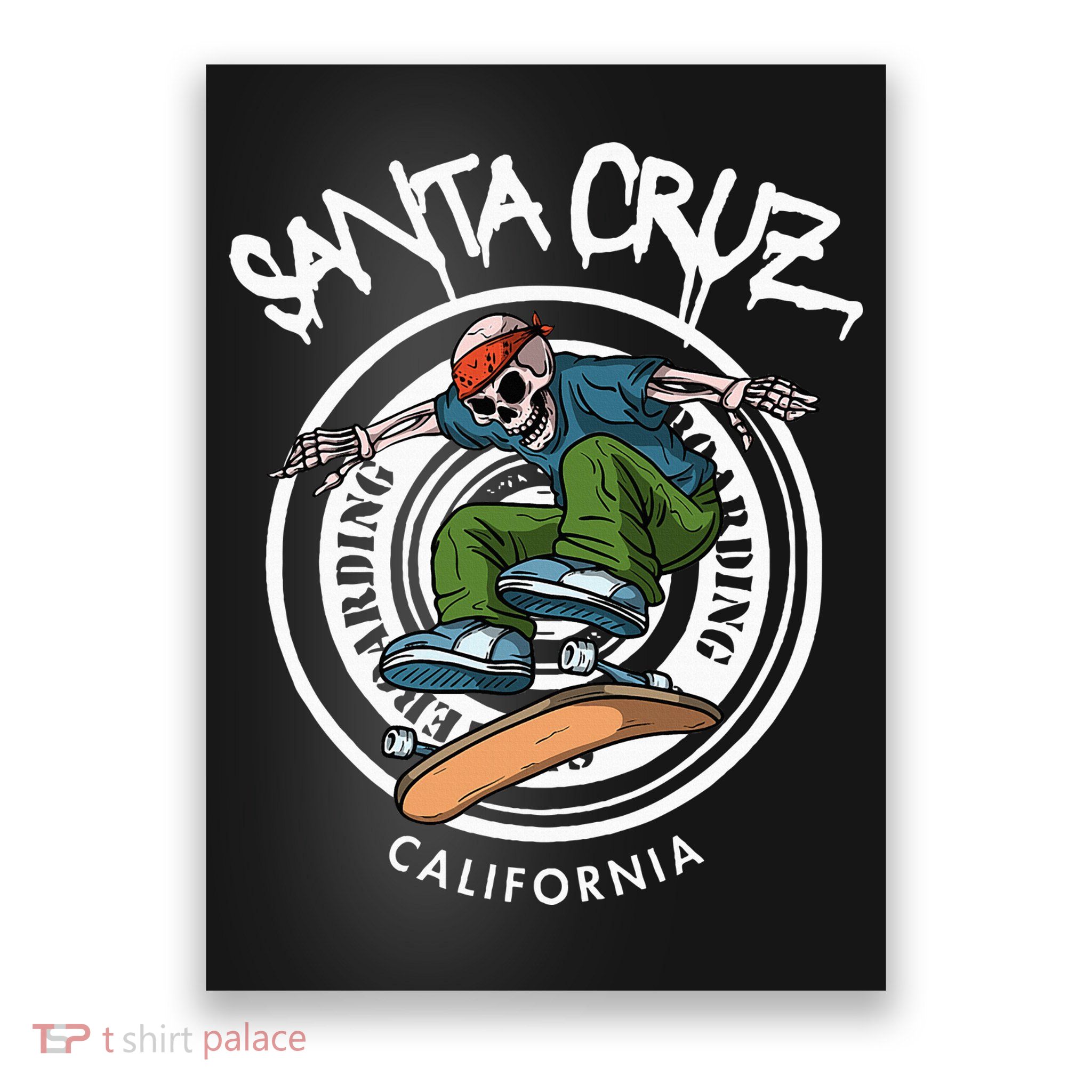 Santa Cruz Skater Laid Back California Skeleton Skateboarder Poster