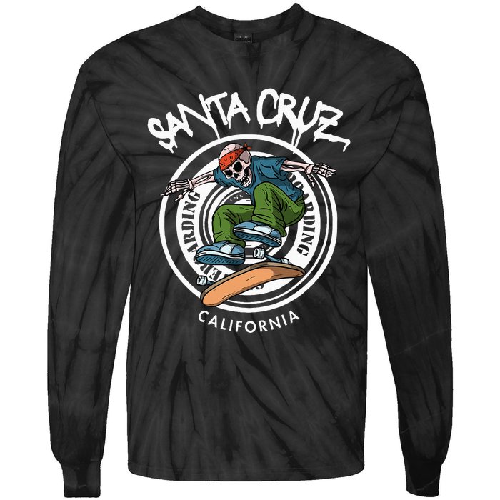 Santa Cruz Skater Laid Back California Skeleton Skateboarder Tie-Dye Long Sleeve Shirt